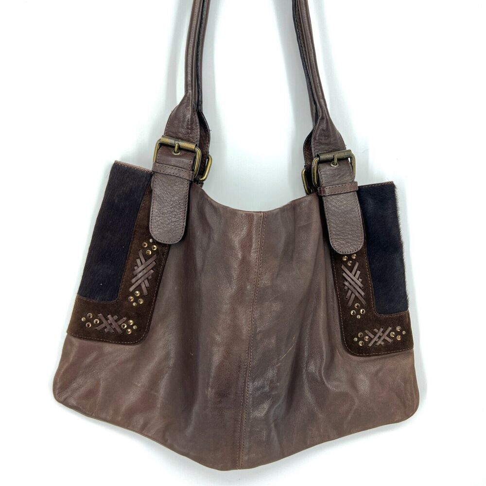 Vintage Berge Italy Brown Leather Pony Hair Shoulder Bag Purse